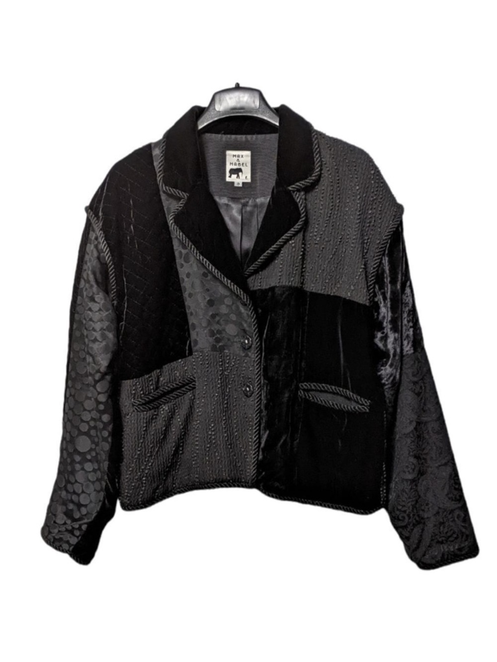MAX & MABEL Silk Velvet Mixed Media Patchwork Jacket L